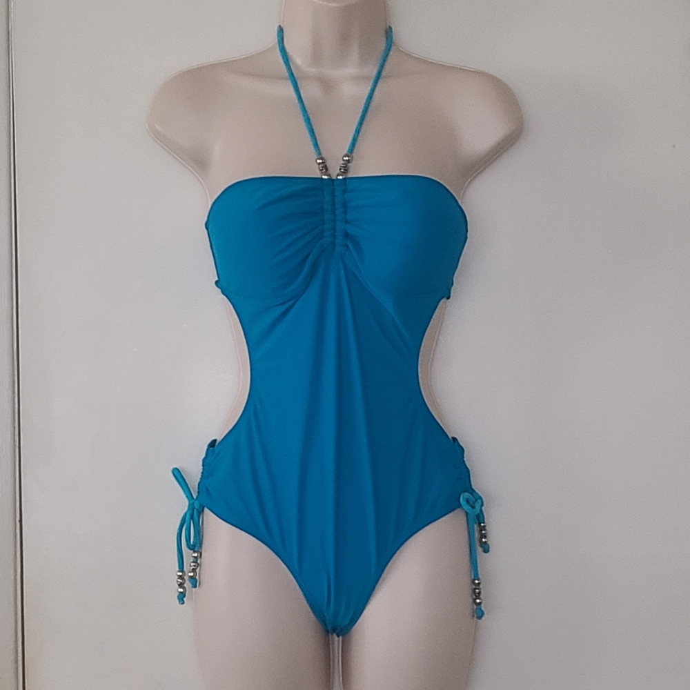 Blue Cutout One Piece Bathing Suit